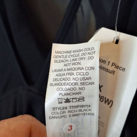 Time‎ And Tru Womens Swimsuit 1 Piece New Plus Size 3X 24W 26W Black Full Bottom - Picture 12 of 15